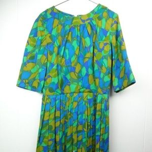 VINTAGE 60s 70s Womens Dress Abstract 3/4 Sleeve